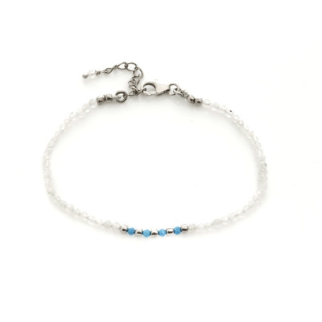 Pulsera de piedra lunar y turquesa, plata 925 rodiada, ajustable 16+3 cm
