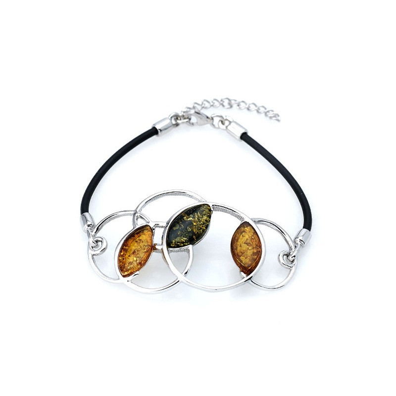 Bernsteinarmband, rhodiniertes 925er Silber, verstellbare Länge 17+3 cm