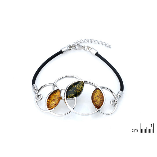 Pulsera de ámbar, plata 925 rodiada, largo ajustable 17+3 cm