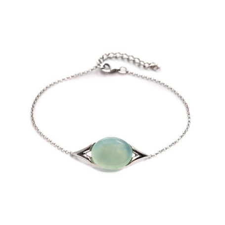 Bracciale in agata blu, argento 925 rodiato, lunghezza regolabile 16+3 cm