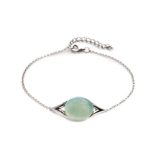 Bracelet en agate bleue, argent 925 rhodié, longueur ajustable 16+3 cm