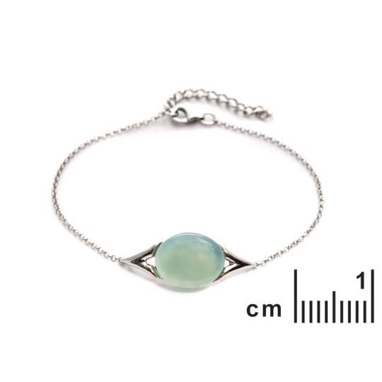 Bracelet en agate bleue, argent 925 rhodié, longueur ajustable 16+3 cm