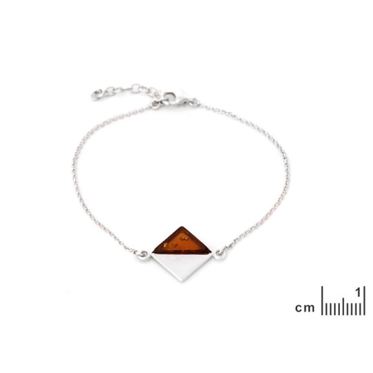 Bracciale quadrato in ambra, argento 925 rodiato, lunghezza regolabile 17+3 cm