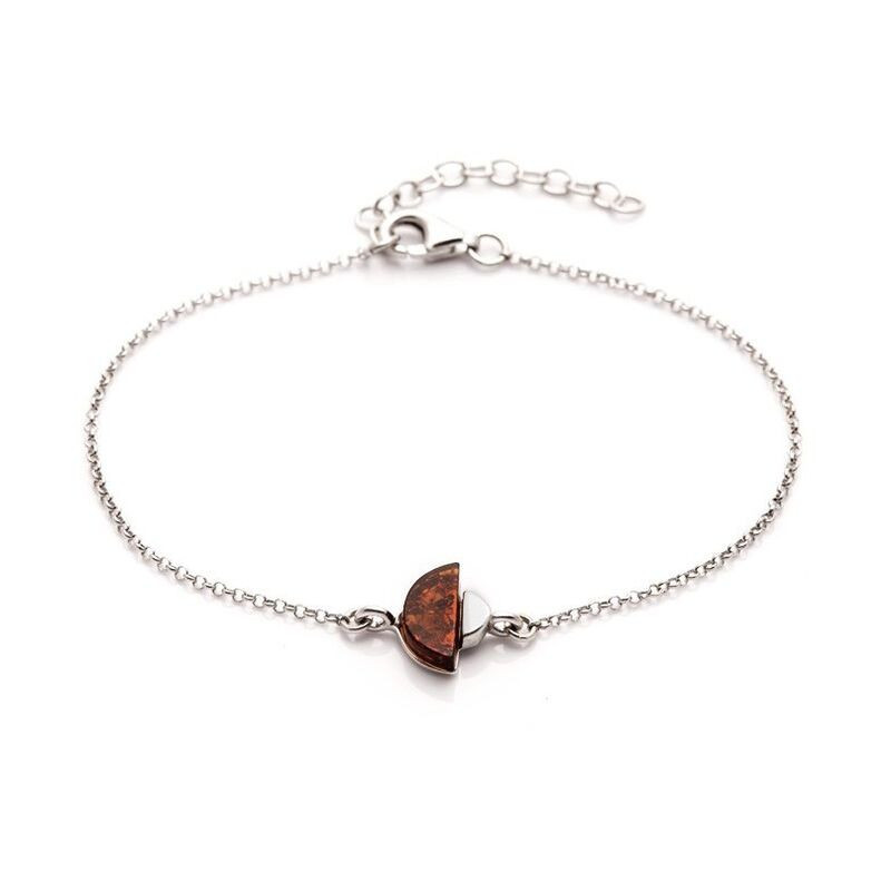 Bracelet demi-cercle en ambre, argent 925 rhodié, longueur ajustable 17+3 cm