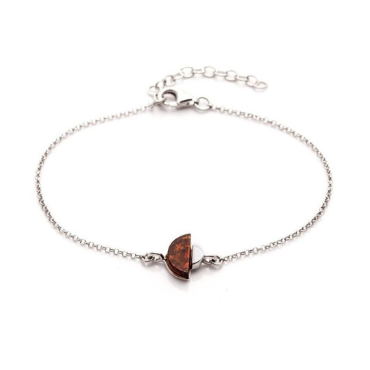 Bracelet demi-cercle en ambre, argent 925 rhodié, longueur ajustable 17+3 cm