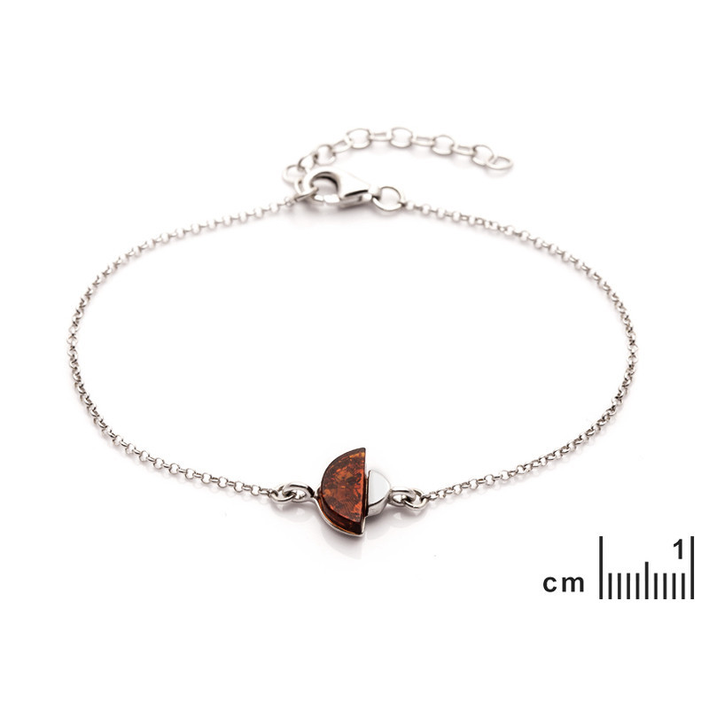 Bracelet demi-cercle en ambre, argent 925 rhodié, longueur ajustable 17+3 cm