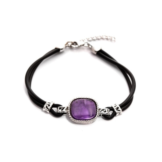 Bracelet en améthyste violette, argent 925 rhodié, longueur ajustable 16+3 cm