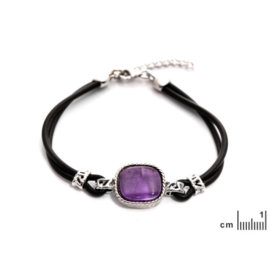 Bracelet en améthyste violette, argent 925 rhodié, longueur ajustable 16+3 cm