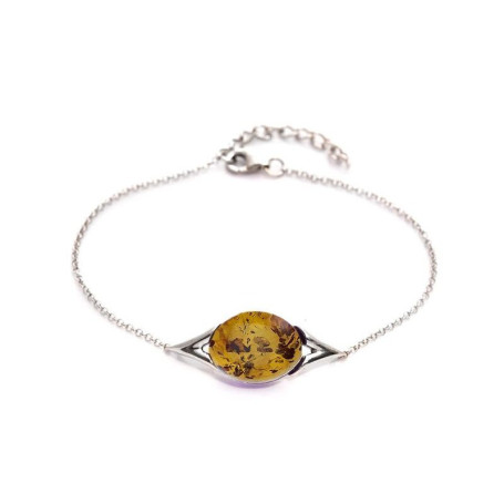 Bracciale in ambra, argento 925 rodiato, regolabile 17+3 cm