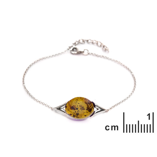Amber bracelet, rhodium-plated 925 silver, adjustable 17+3 cm