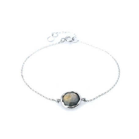 Pulsera de labradorita, plata 925 rodiada, largo ajustable 16+2 cm
