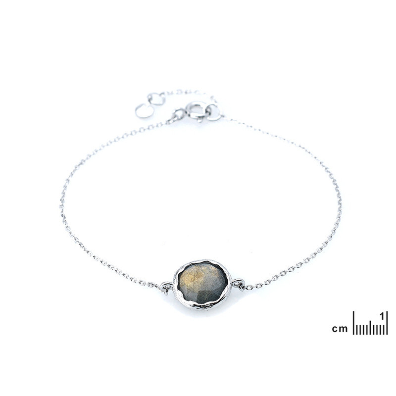 Labradorite bracelet, rhodium-plated 925 silver, adjustable length 16+2 cm