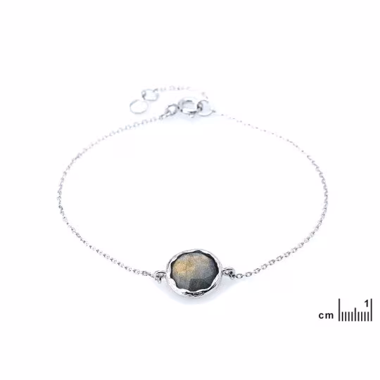 Labradorite bracelet, rhodium-plated 925 silver, adjustable length 16+2 cm