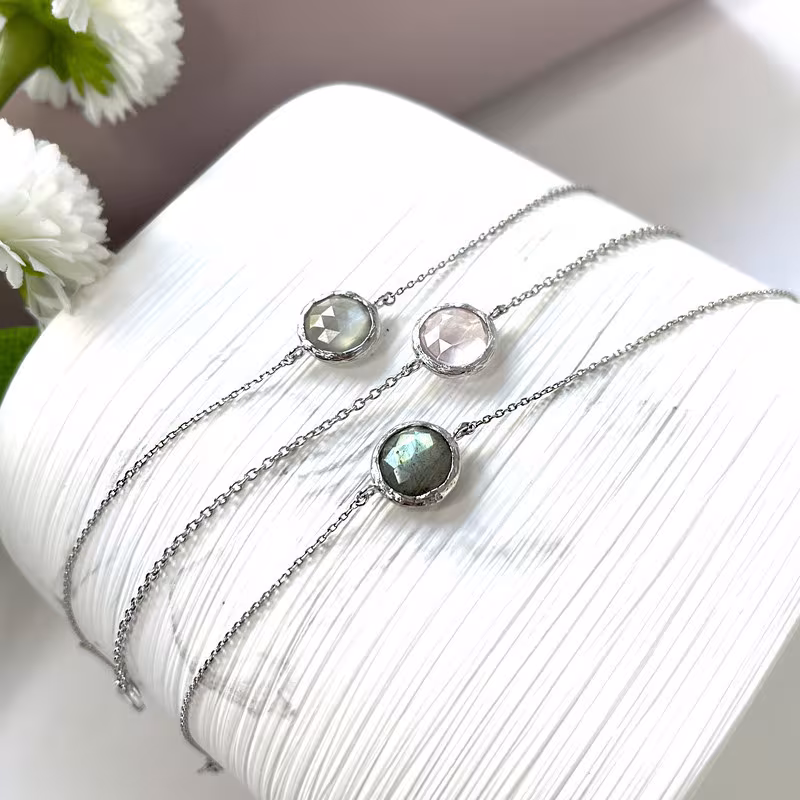 Labradorite bracelet, rhodium-plated 925 silver, adjustable length 16+2 cm