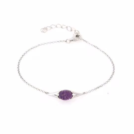 Bracelet en améthyste, argent 925 rhodié, longueur ajustable 16+3 cm