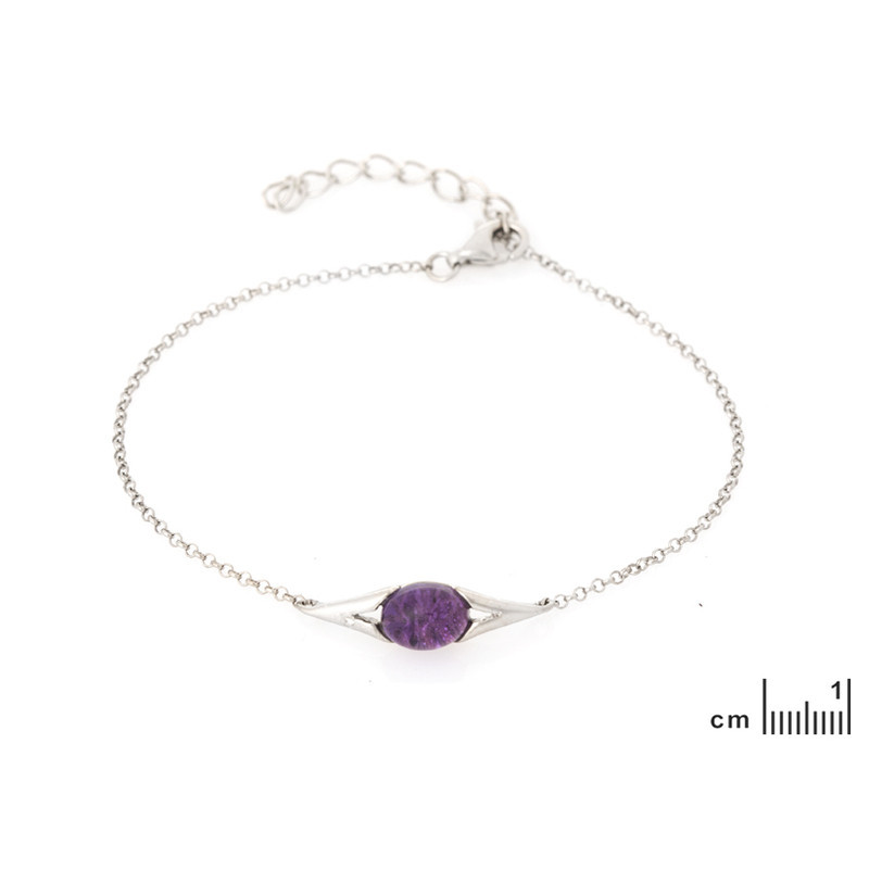 Bracelet en améthyste, argent 925 rhodié, longueur ajustable 16+3 cm