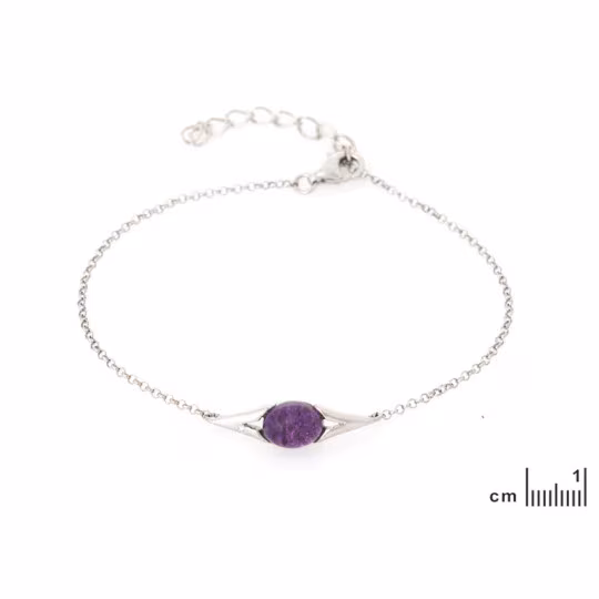 Bracelet en améthyste, argent 925 rhodié, longueur ajustable 16+3 cm
