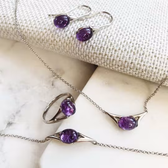 Bracelet en améthyste, argent 925 rhodié, longueur ajustable 16+3 cm