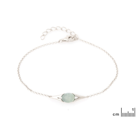 Pulsera de ágata azul, plata 925 rodiada, 16+3 cm