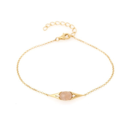 Rose quartz bracelet, 925 silver gold plated , adjustable length 16+3 cm