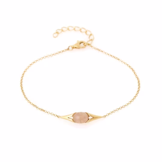 Bracelet en quartz rose, argent 925 doré, longueur ajustable 16+3 cm