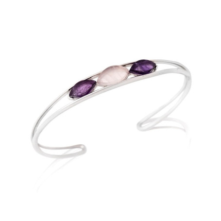 Bracelet en améthyste et quartz rose, en argent 925 rhodié