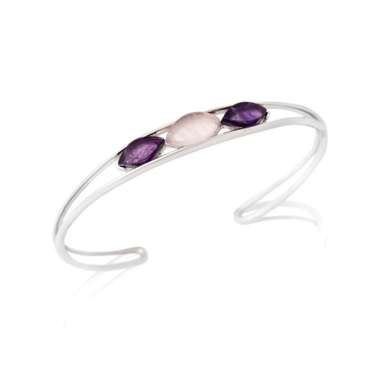 Amethyst- und Rosenquarz-Armband, in rhodiniertem 925er Silber