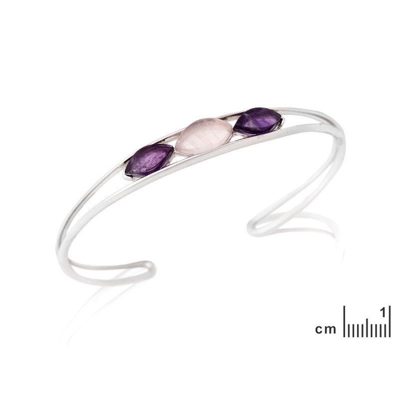 Amethyst- und Rosenquarz-Armband, in rhodiniertem 925er Silber