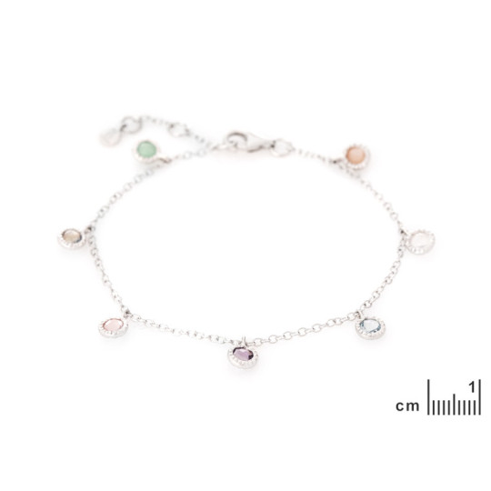 Pulsera multipiedra, plata 925 rodiada, largo ajustable 16+2 cm