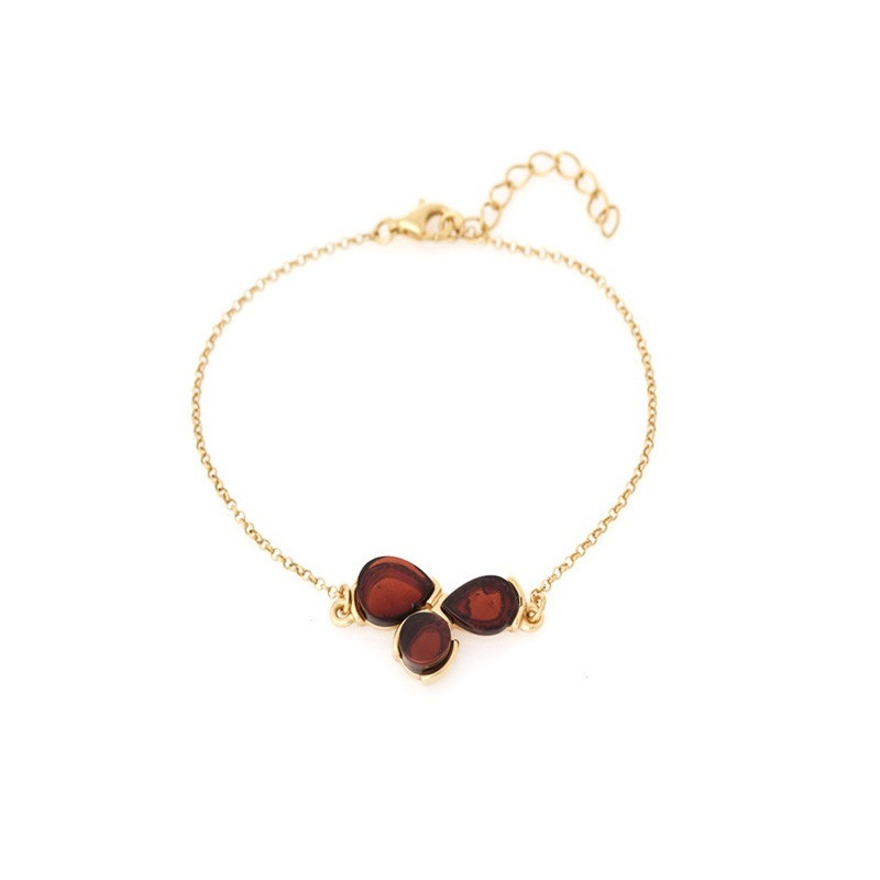 Pulsera de ámbar coñac, plata 925 dorado , largo ajustable 17+3 cm.