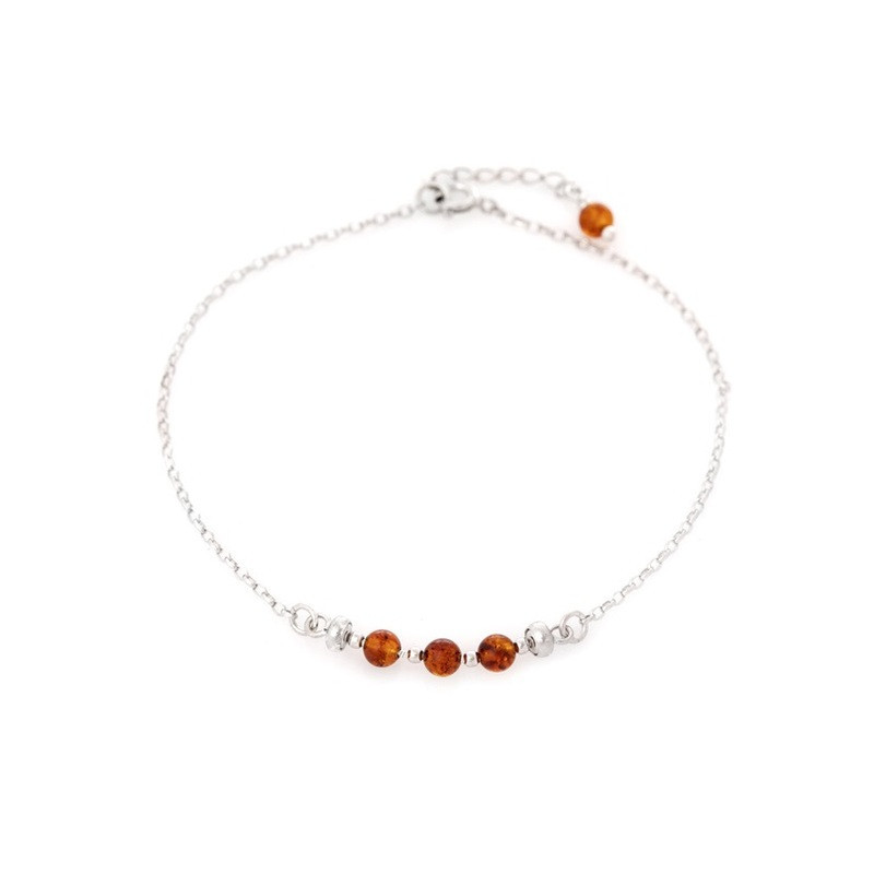 Armband aus Cognac-Bernstein, rhodiniertes 925er Silber, verstellbare Länge 23+4 cm
