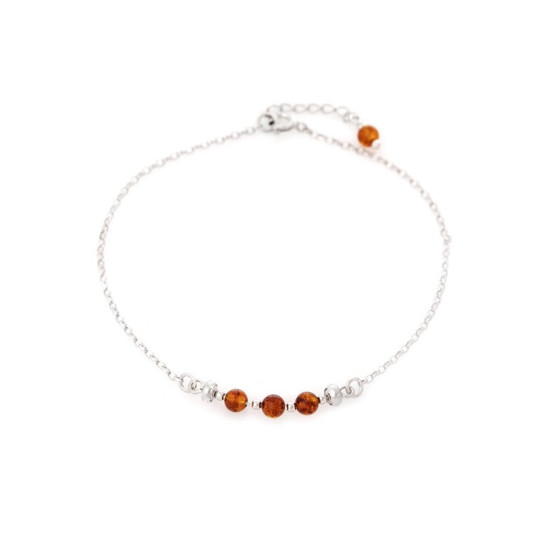 Armband aus Cognac-Bernstein, rhodiniertes 925er Silber, verstellbare Länge 23+4 cm