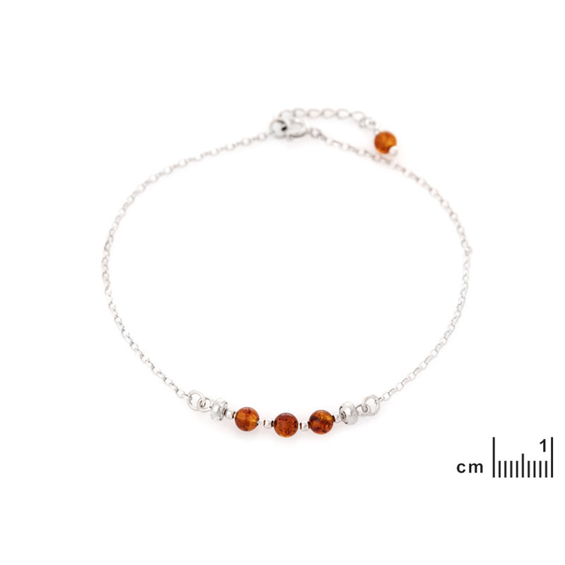 Armband aus Cognac-Bernstein, rhodiniertes 925er Silber, verstellbare Länge 23+4 cm