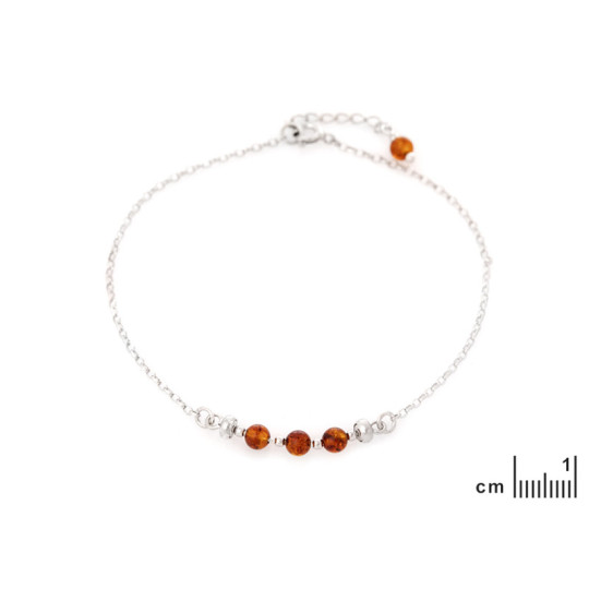 Armband aus Cognac-Bernstein, rhodiniertes 925er Silber, verstellbare Länge 23+4 cm