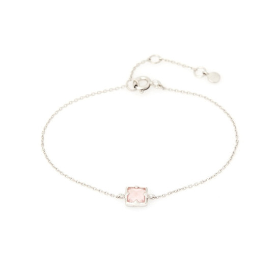 Bracelet en quartz rose, argent 925 rhodié, longueur ajustable 15,5+3 cm