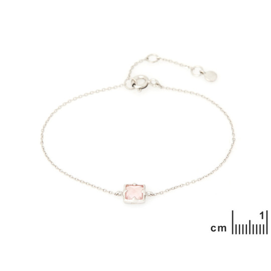 Bracelet en quartz rose, argent 925 rhodié, longueur ajustable 15,5+3 cm