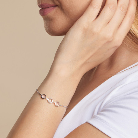 Rose quartz bracelet, rhodium-plated 925 silver, adjustable 15.5+3 cm