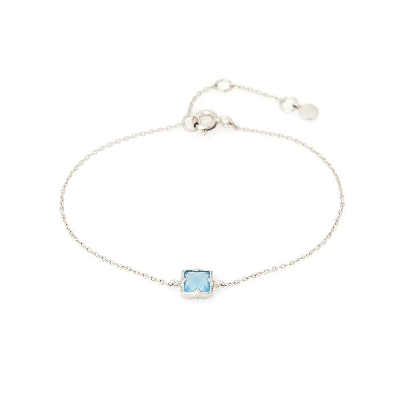 Bracelet en calcédoine bleue, argent 925 rhodié, longueur ajustable 15,5+3 cm