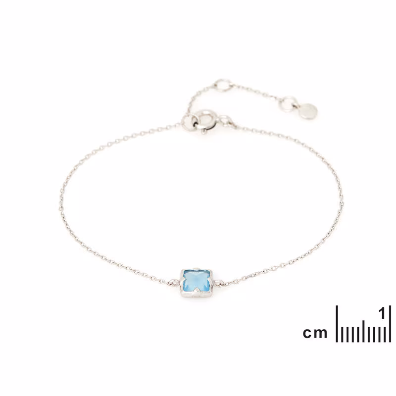 Bracelet en calcédoine bleue, argent 925 rhodié, longueur ajustable 15,5+3 cm