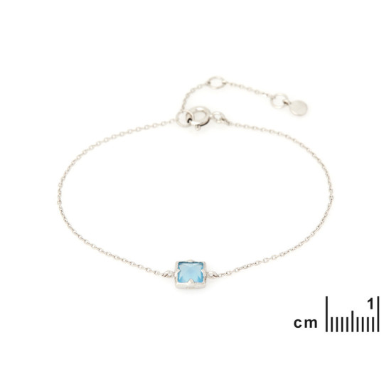 Bracelet en calcédoine bleue, argent 925 rhodié, longueur ajustable 15,5+3 cm