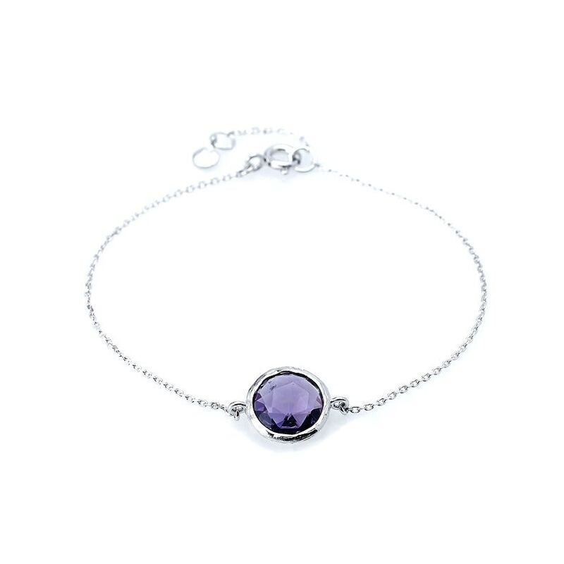 Bracelet en améthyste violette, argent 925 rhodié, longueur ajustable 17-19 cm