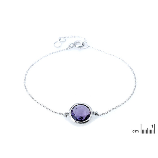 Bracelet en améthyste violette, argent 925 rhodié, longueur ajustable 17-19 cm