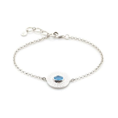 Blue chalcedony bracelet, rhodium-plated 925 silver, adjustable length 16+2 cm