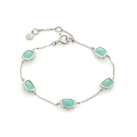 Bracciale in amazzonite blu, argento 925 rodiato, lunghezza regolabile 15+3 cm