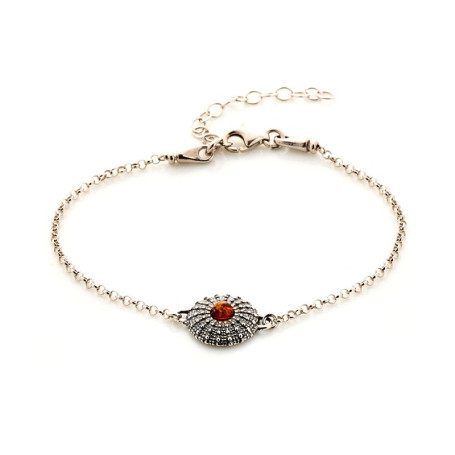 Bracelet in cognac amber, aged 925 silver, adjustable length 18 + 3 cm
