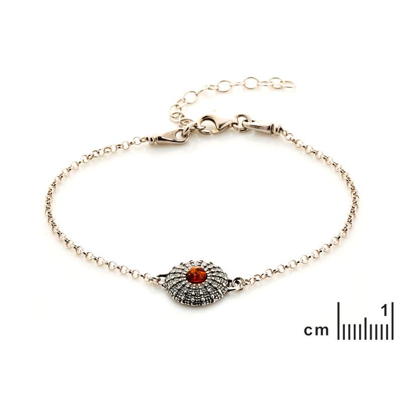 Bracelet in cognac amber, aged 925 silver, adjustable length 18 + 3 cm