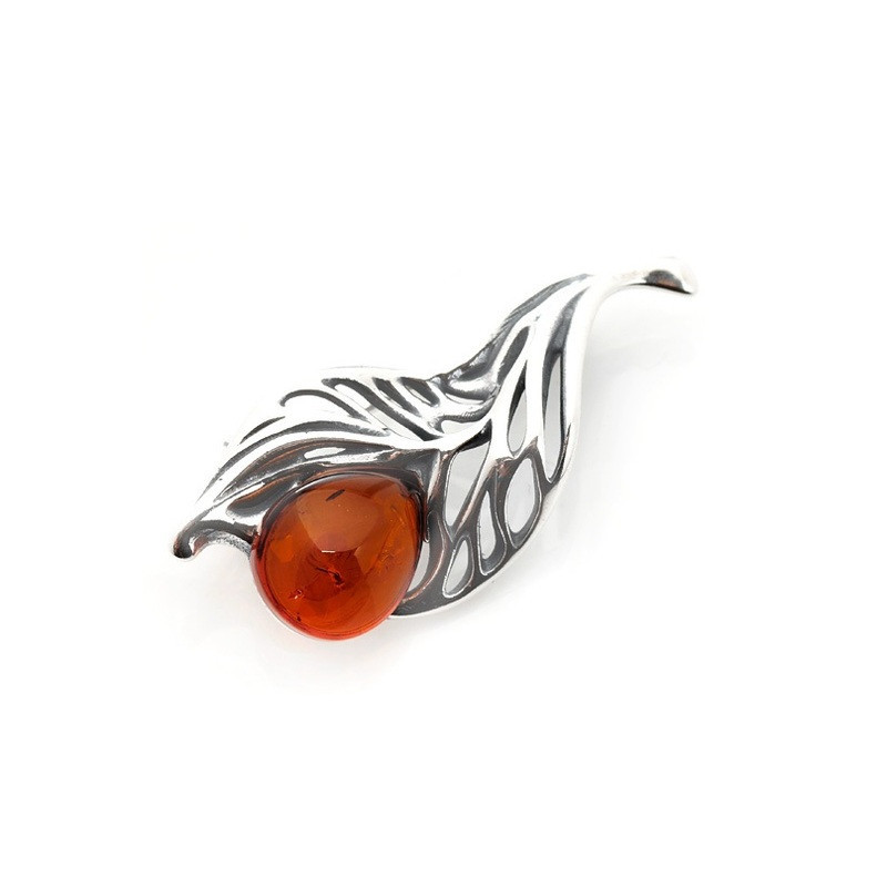 Brosche aus Cognac-Bernstein, aus gealtertem 925er Silber