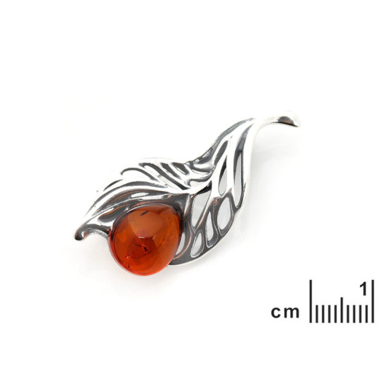 Brosche aus Cognac-Bernstein, aus gealtertem 925er Silber