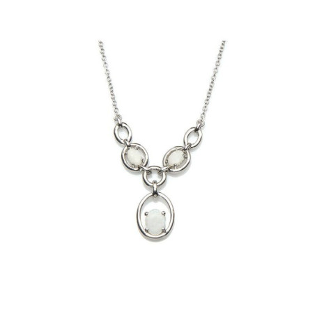 Oval Australian white opal necklace, rhodium-plated 925 silver