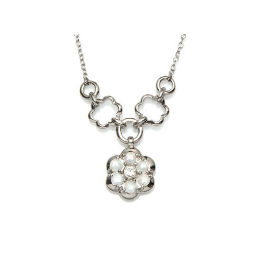 Collana a forma di fiore in opale e ossido di zirconio, argento 925 rodiato, 41+4 cm